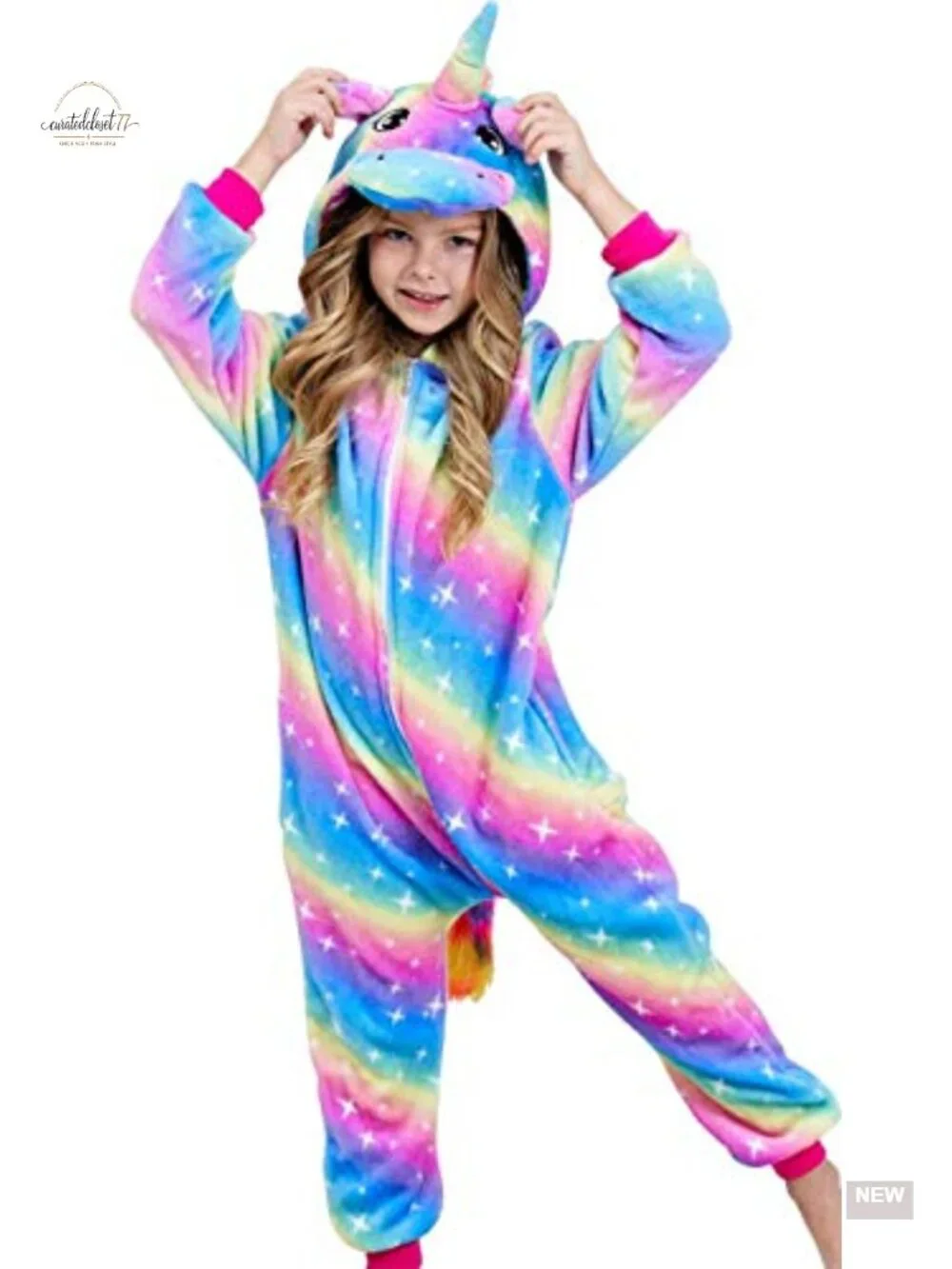 Girls Unicorn Onesie Animal Costume Hooded Fleece Pajama Jumpsuit